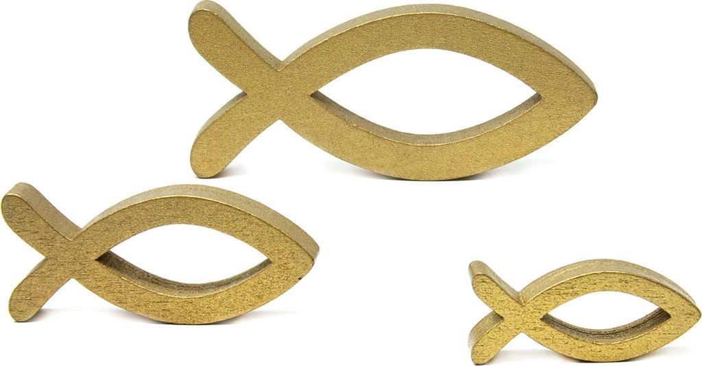 Oblique Unique 3 Holz Fische Deko Mix Streudeko Dekoration für Taufe Kommunion Konfirmation Taufdeko - gold