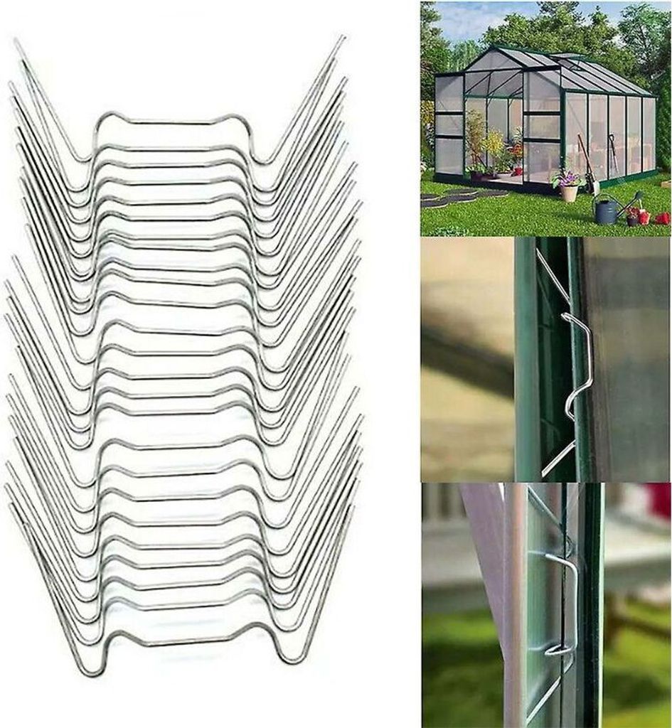 Glasklammern für Gewächshausverglasungen, Edelstahl, Befestigung, Überlappung, Gartenpflege, 50 Stück (mit Klammern)