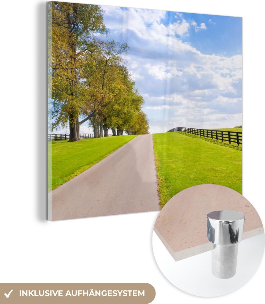 MuchoWow Glasbilder - Bilder auf Wandbild - Foto auf Glas Wolken - Bäume - Straße 20x20 cm Wanddekoration aus Glas - Acrylglasbild - Acrylbilder ...