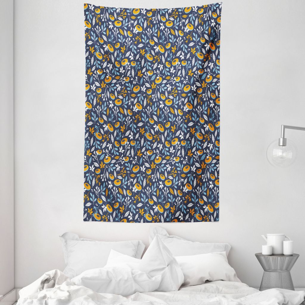 ABAKUHAUS Gekritzel Wandteppich und Tagesdecke, Frühling Zweige Muster aus Weiches Mikrofaser Stoff Waschbar ohne Verblassen Digitaldruck, 140 x 2...