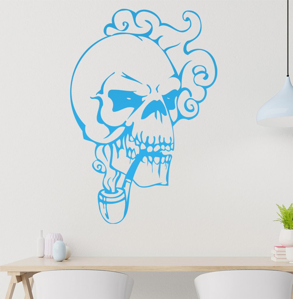 Schädel Pfeife Wandtattoo in 6 Größen - Wandaufkleber Wall Sticker - Dekoration, Küche, Wohnzimmer, Schlafzimmer, Badezimmer