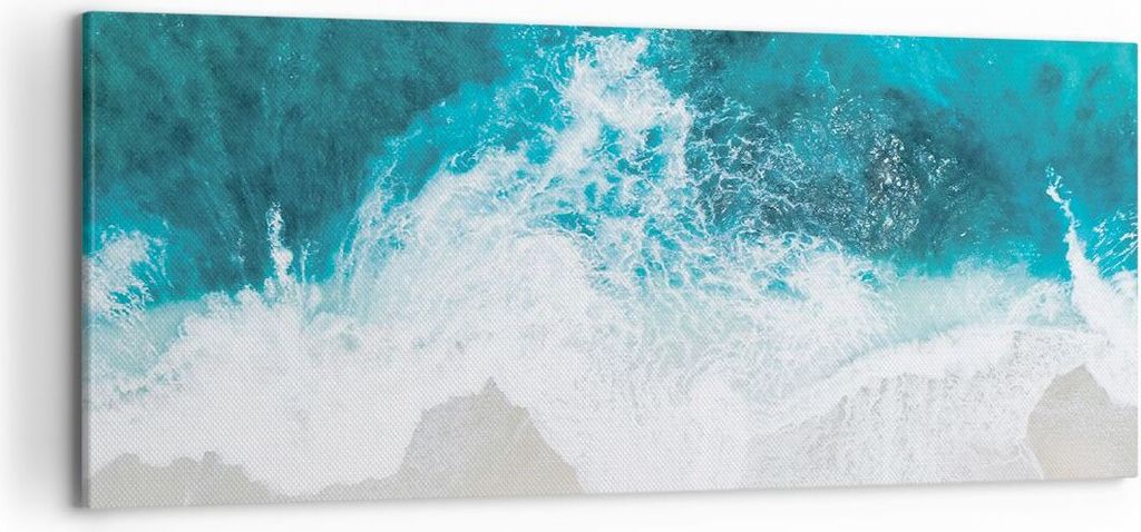 Bild auf Leinwand - Leinwandbild - Einteilig - Luftaufnahmen Strand Welle - 120x50cm - Wand Bild - Wanddeko - Wandbilder - Leinwanddruck - Bilder -...