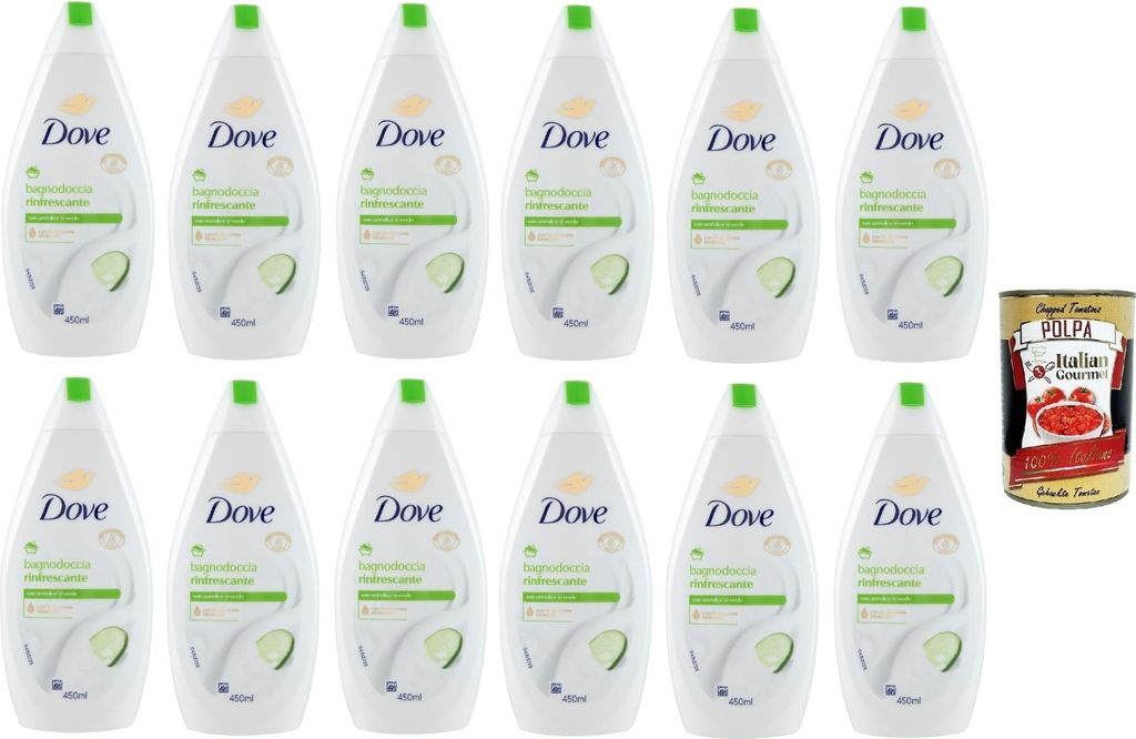 Dove bagnodoccia Rinfrescante mit Gurken und grüner Tee, Schaumbäder Bades bath shower foam, Weichheit und Pflege 12x 450 ml + Italian Gourmet po...
