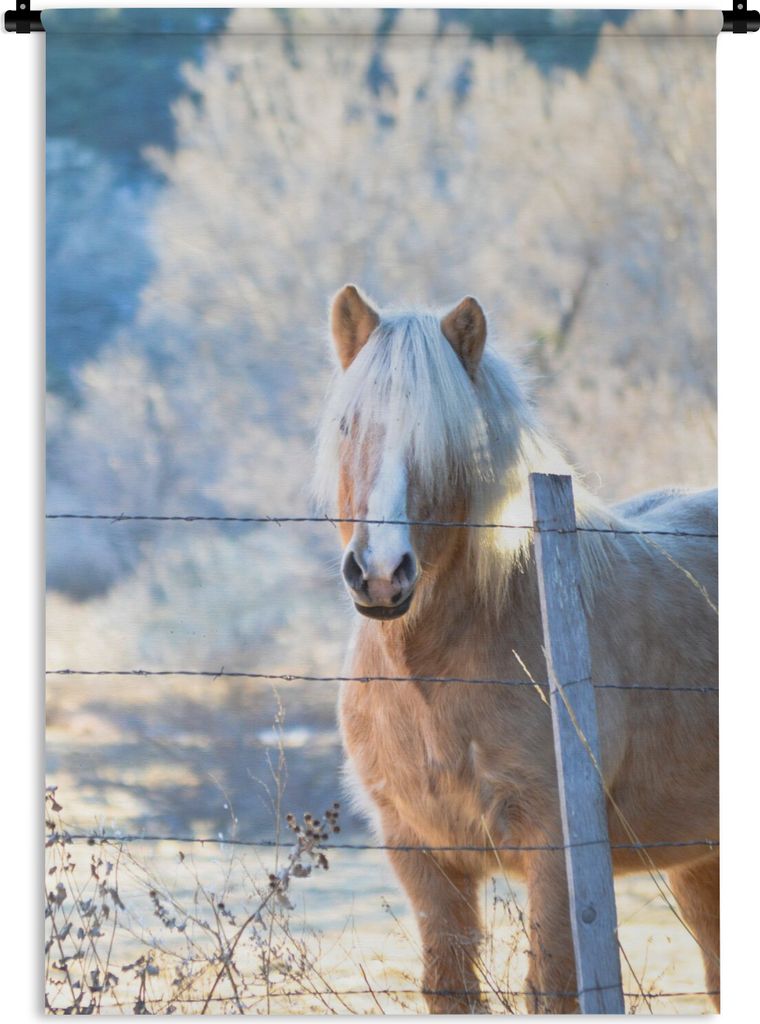 MuchoWow Wandteppich Wandbehang Pferd - Winter - Schnee 90x135 cm Tapisserie Dekoration Wandtuch - Baumwolle - Wandskulptur