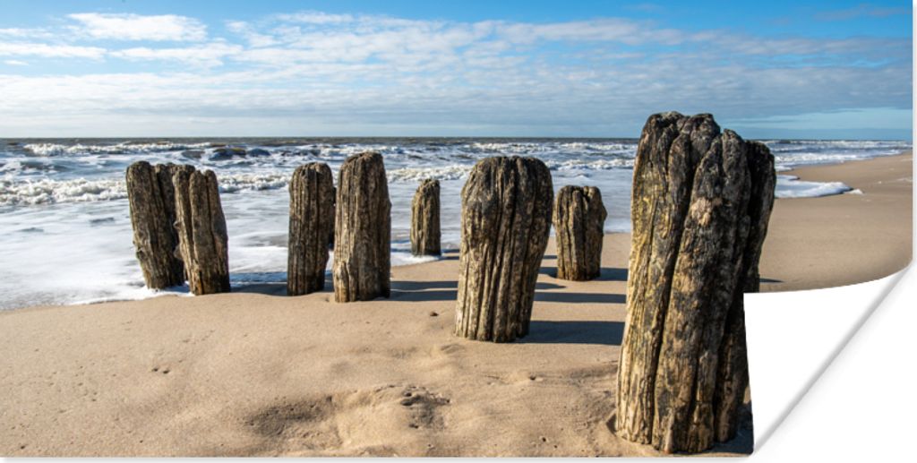MuchoWow Poster Sand - Strand - Pfahl - Wasser - Sommer 160x80 cm - Foto Poster