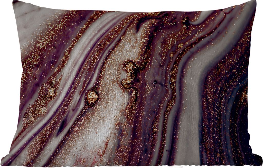 MuchoWow Outdoor Kissen - Marmor - Rosa - Gold - Glitzer - Marmoroptik - 50x30 cm - Wetterfest - Lounge Kissen - Sofa kissen - Wohnzimmer Dekoration