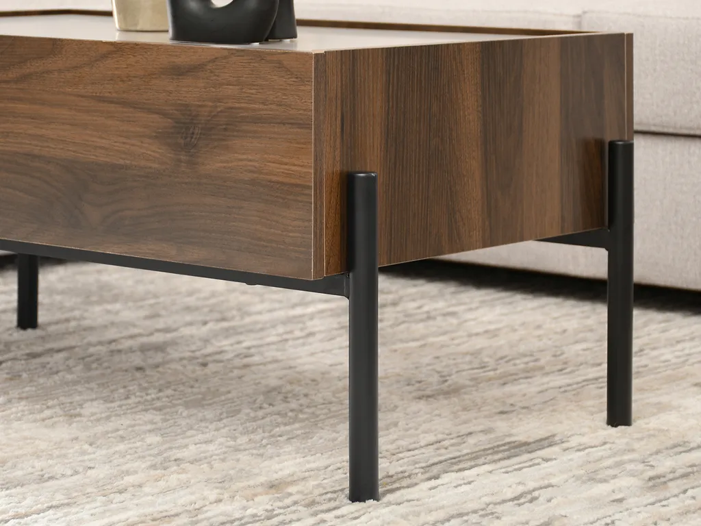 Table basse rectangulaire en bois de noyer et tiroir couleur beige - 9