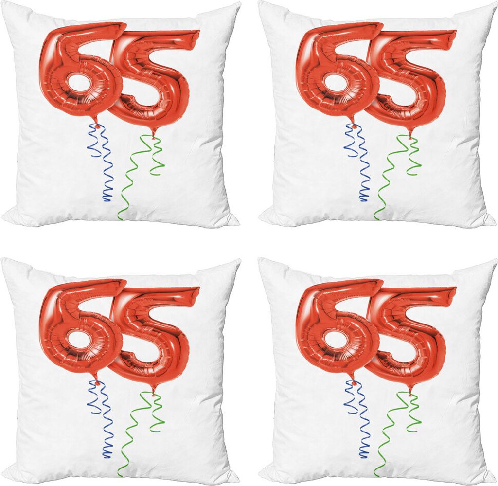 ABAKUHAUS 65. Geburtstag Kissenbezug Set (4 Stück), Spaß-Party-Ballone, Moderner Doppelseitiger Digitaldruck, 40 cm x 40 cm, rot grün blau