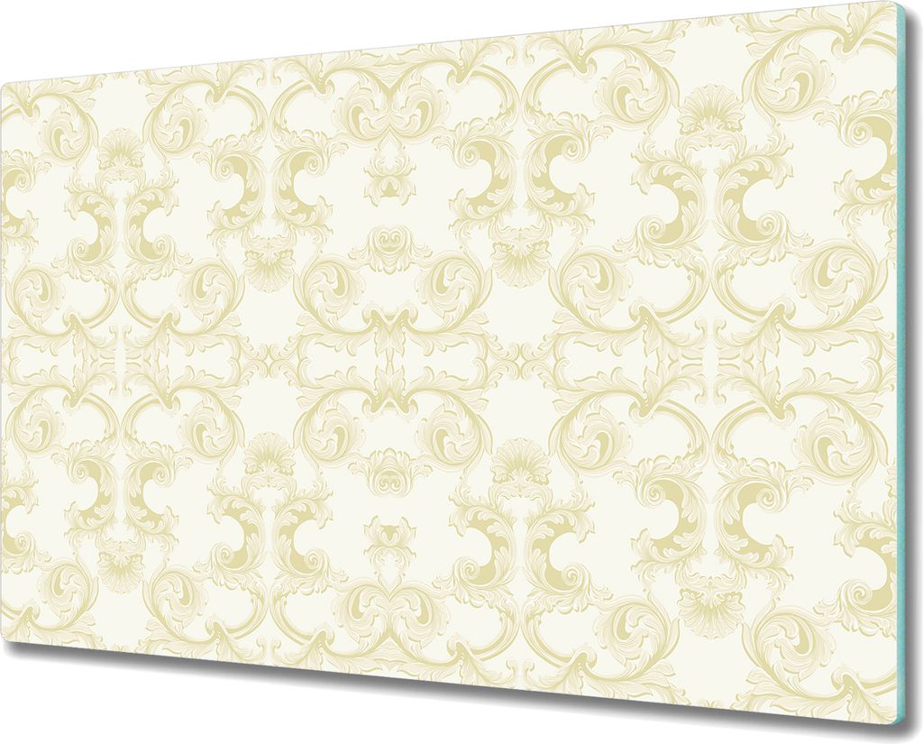 Glas-Herdabdeckplatte Glaskeramikkochfeld-Abdeckung Spritzschutz - 80x52 cm - Ornament gold weiß