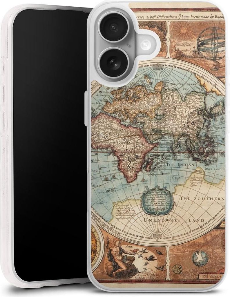 DeinDesign Handyhülle für Apple iPhone 17 Silikon Hülle Case Smartphone Schutzhülle Landkarte Vintage Weltkarte
