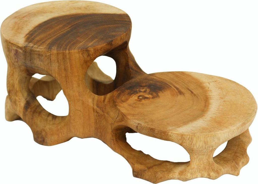 2er Naturbelassener Wurzel Teakholzhocker Hocker Produktbild 
