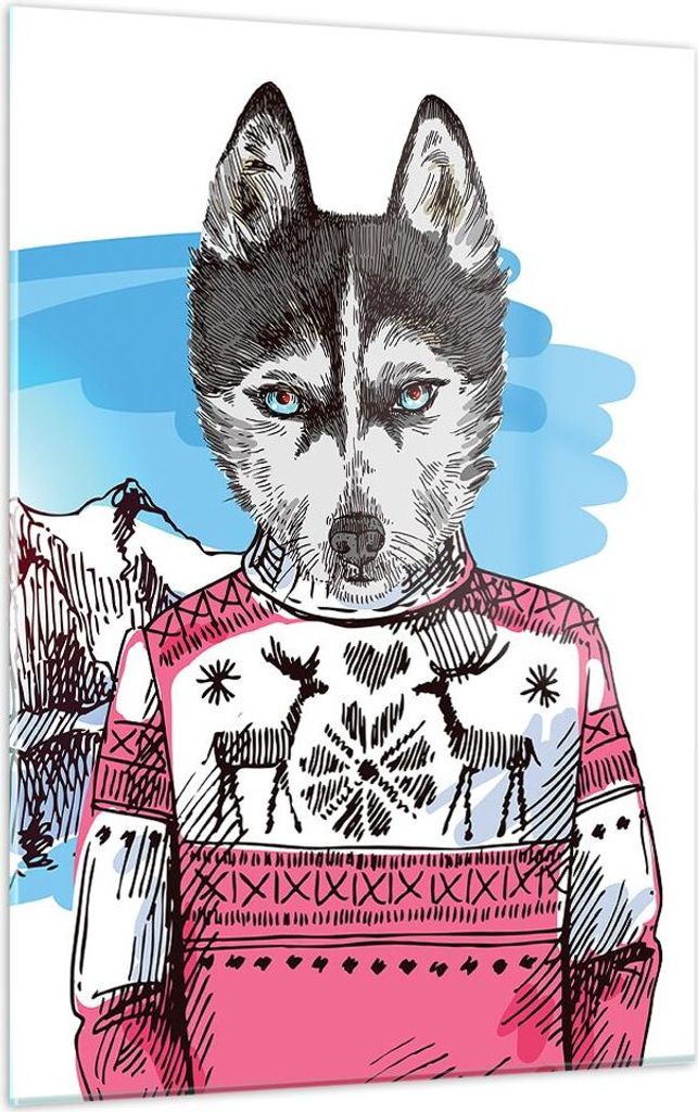 Bilder auf glas - Einteilig - Husky Berg Kinder Mode - 50x70cm - Glasbilder - Wandbilder - Bilder - zum Aufhängen bereit - Wanddekoration aus Glas...