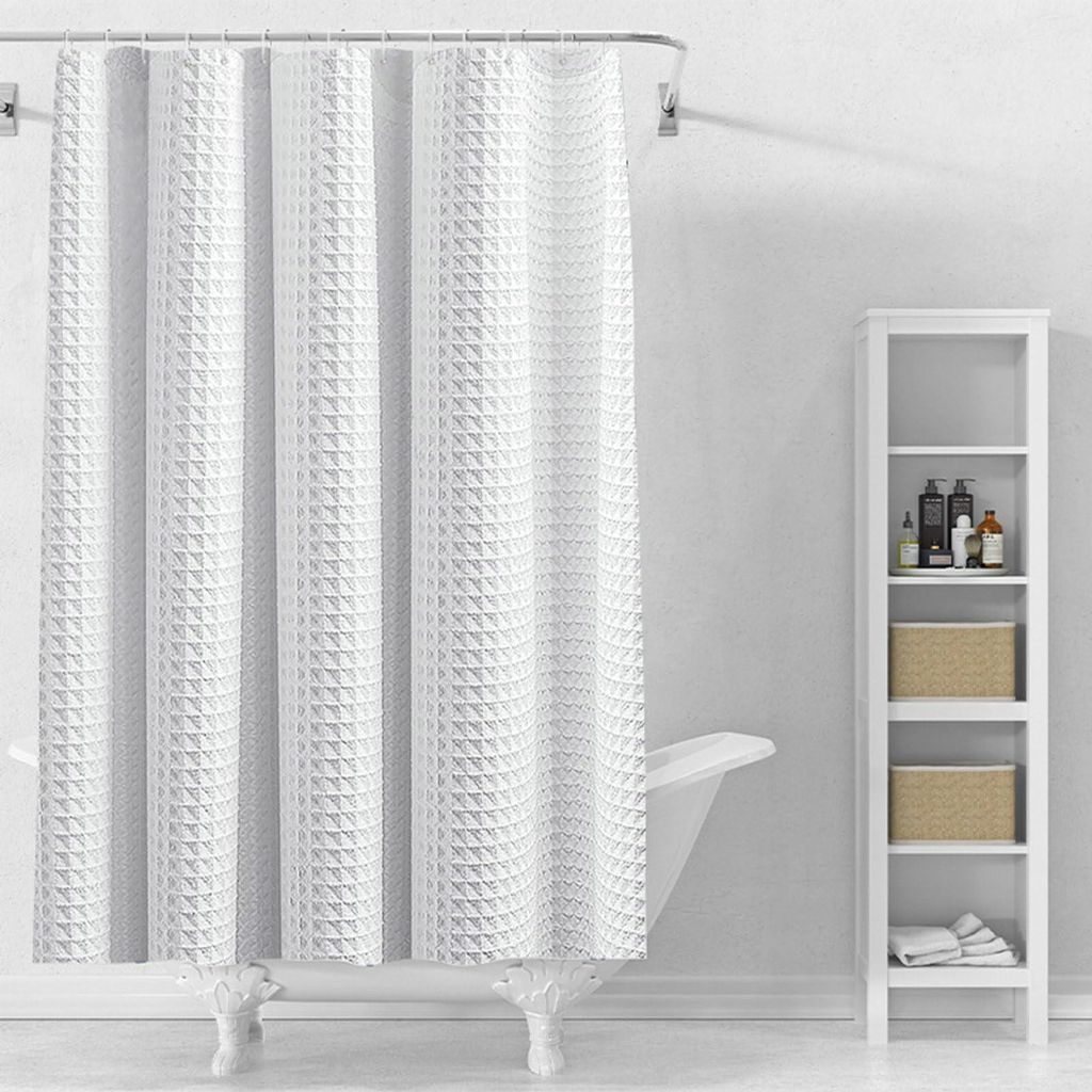 Weißer Waffel-Duschvorhang, 80x180 cm, wasserdicht und schimmelresistent.