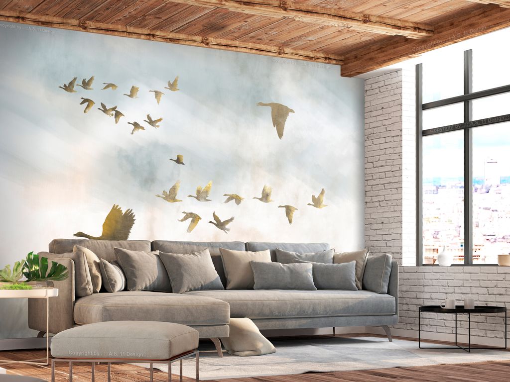 Vlies Fototapete Vögel 300x210 cm Tapeten Wandtapete XXL Natur wie gemalt Nebel g-A-0350-a-a