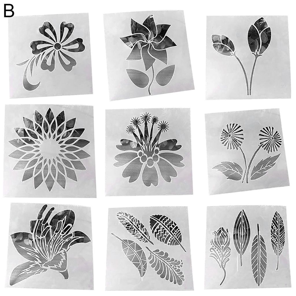 Set Malschablone Blumenmuster Multifunktionale PET-Papier-Bastelvorlage für Wandkunst B