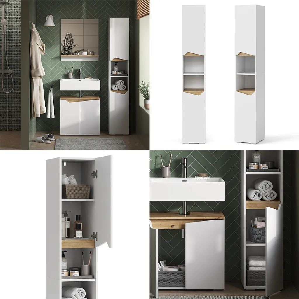 Organizzatore Bagno Vicco Marelle 30x180cm | Bianco/Rovere Artisan - 8