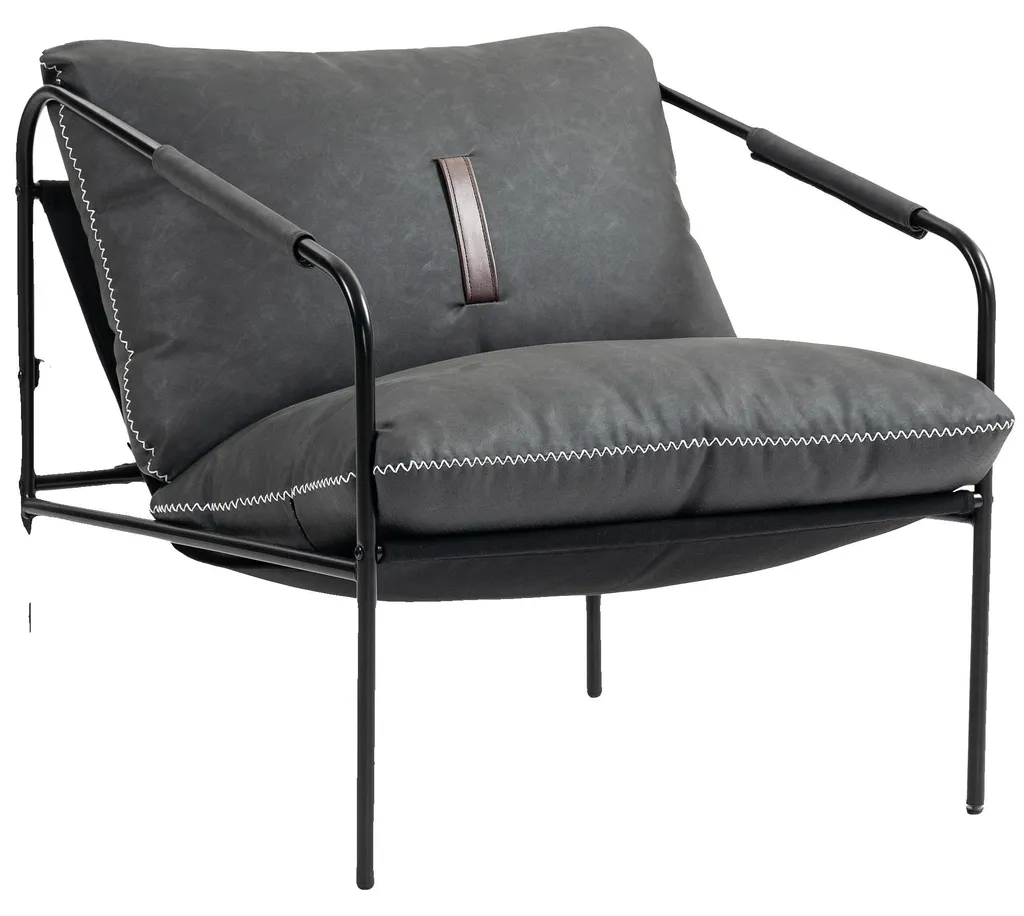 Fauteuil de salon gris anthracite en similicuir avec coussins amovibles