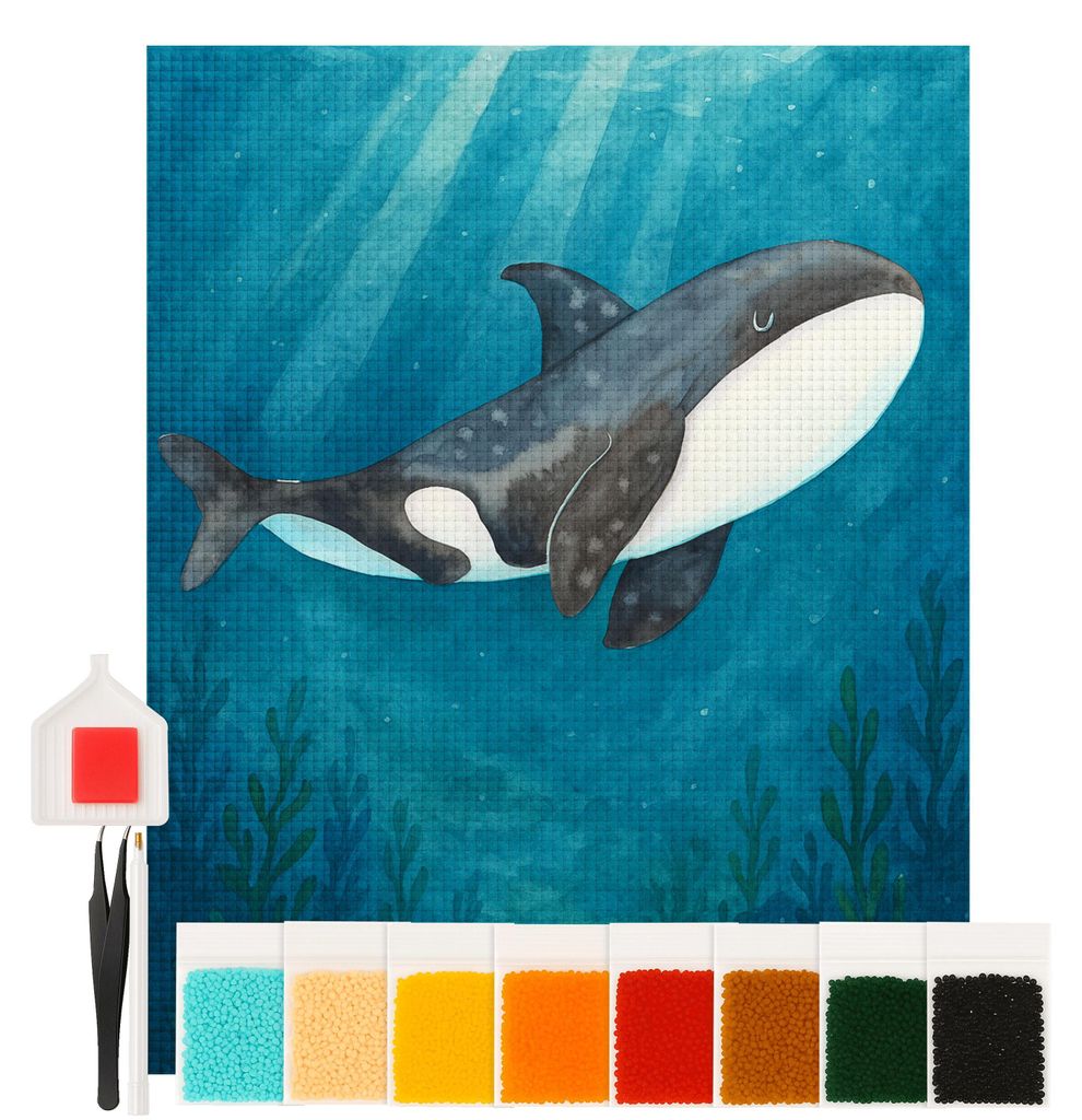 Mr. & Mrs. Panda Diamond Painting Orca Design 40 x 50 cm Mit Rahmen - Weiß - Geschenk, Urlaub, Orcas, mosaik bilder, diamant set, Büro, Startup, ...