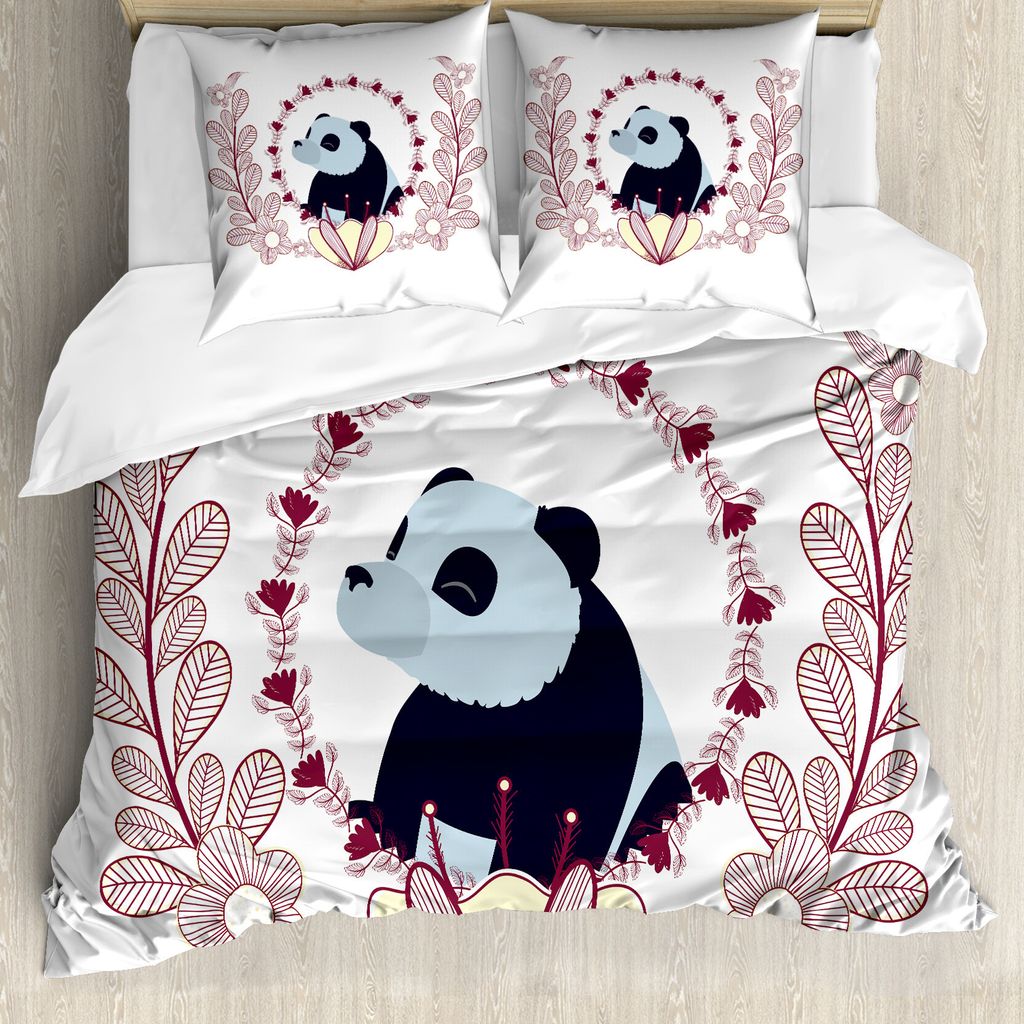 ABAKUHAUS Panda Bettbezug Set für Einzelbetten, Fluffy Säugetier und Blumen, Milbensicher Allergiker geeignet mit Kissenbezug, 155 cm x 220 cm - ...