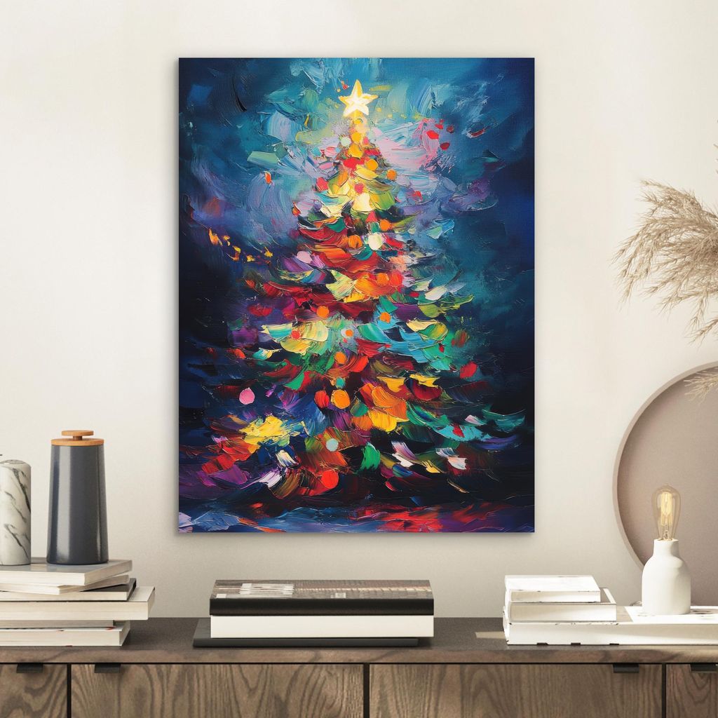 MuchoWow Wanddekoration Metall Metallbild Wandkunst 30x40 cm Weihnachtsbaum - Weihnachten - Abstrakt - Farbenfroh MuchoWow Aluminium Gemälde - Bilder