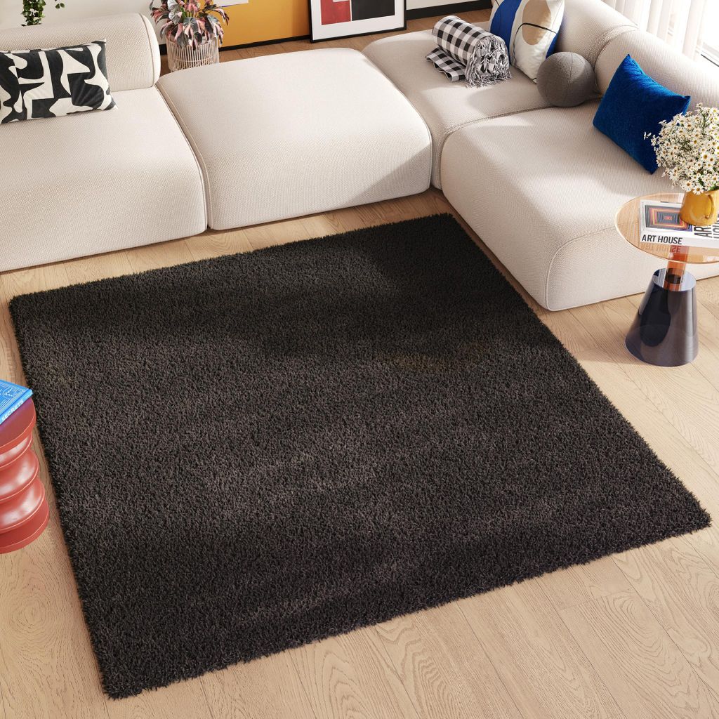 Tapiso Teppich ESSENCE Quadratisch Modern Einfarbig Schwarz 160 x 160 cm