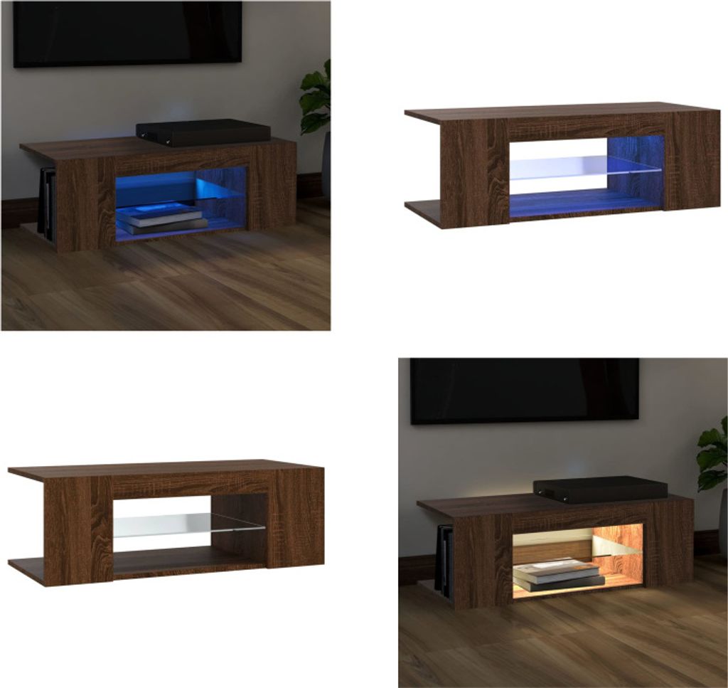vidaXL TV Schrank mit LED Leuchten Braun Eichen Optik 90x39x30 cm - TV-Schrank - TV-Schränke - TV-Möbel - TV-Ständer