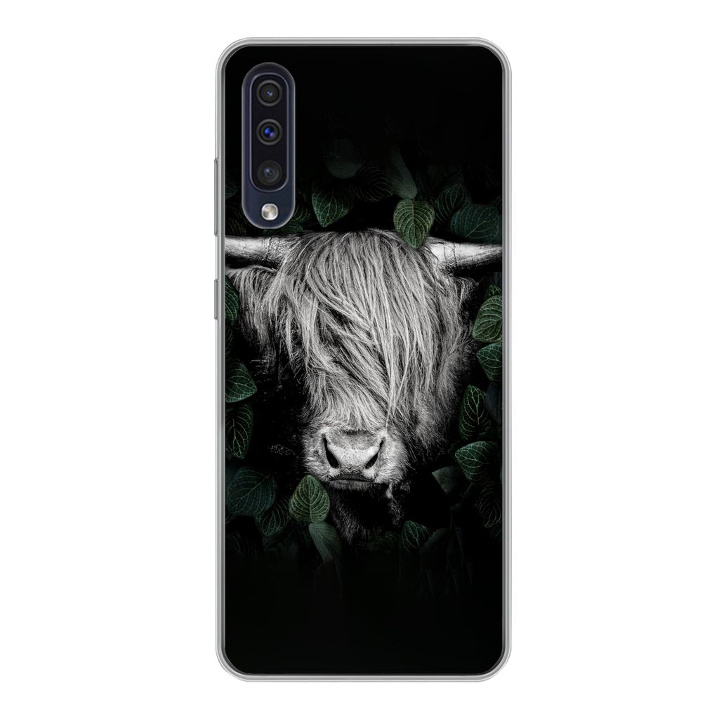 MuchoWow Handyhülle Schutzhülle Hülle für Samsung Galaxy A30s Schottischer Highlander - Blätter - Porträt Silikon Softcase Handy Hülle - K...