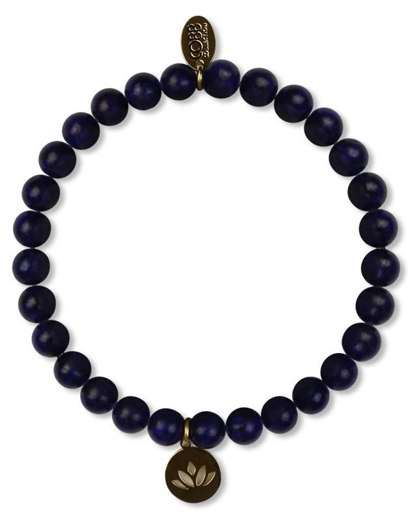 CO88 Collection 8COSAM-220048 Perlenarmband mit Anhänger in Form einer Lotusblüte – 6 mm dick – Lapislazuli – goldfarben