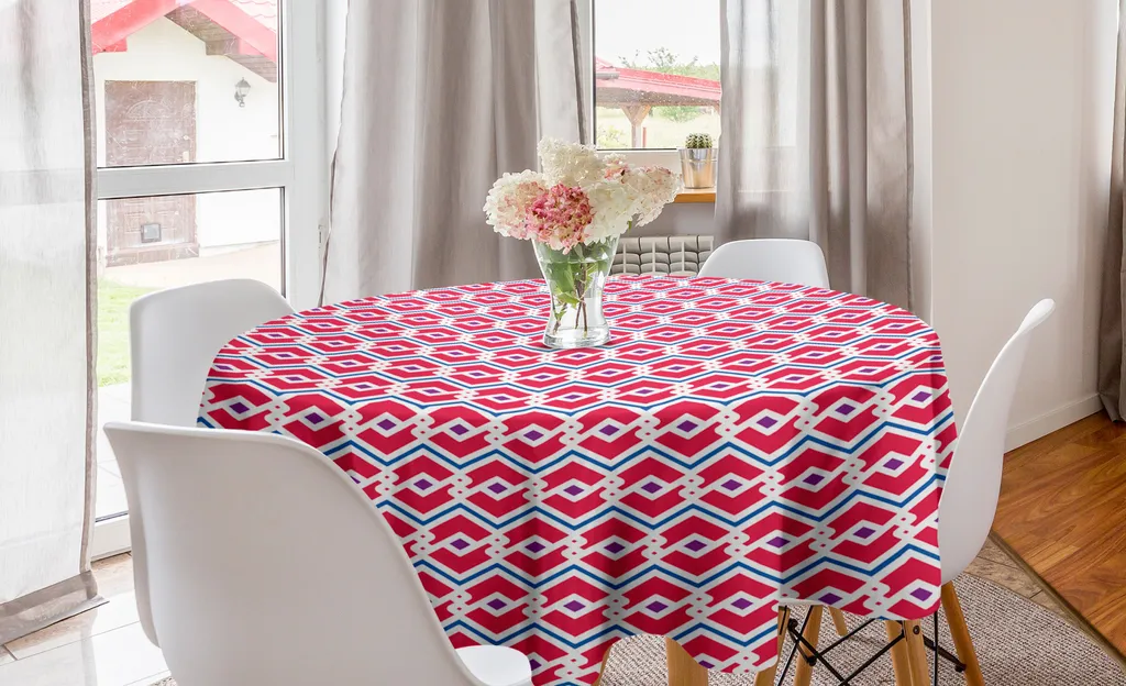 ABAKUHAUS Tovaglia geometrica rotonda, simmetria moderna e creativa, tovaglia circolare per sala da pranzo e decorazione della cucina, 150 cm, rosa multicolore