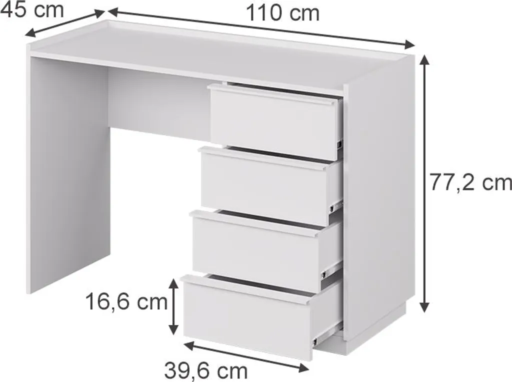 Table maquillage blanche 110cm Vicco 4 tiroirs - Solution rangement beauté
