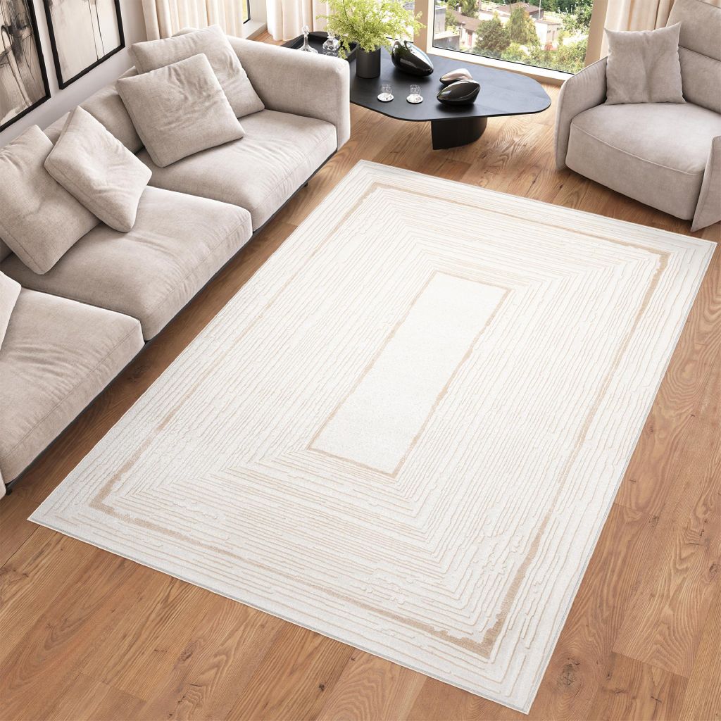 Tapiso Teppich HERA Modern Creme Beige Wohnzimmer Schlafzimmer 140 x 200 cm