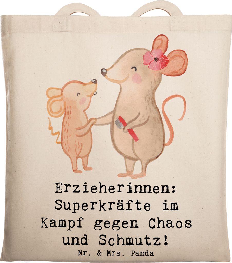Mr. & Mrs. Panda Tote Bag Superheldin Erzieherin - Transparent - Geschenk, stoff shopper, Berufsalltag, Bildung, Singen, Einkaufstasche, Laptoptasc...