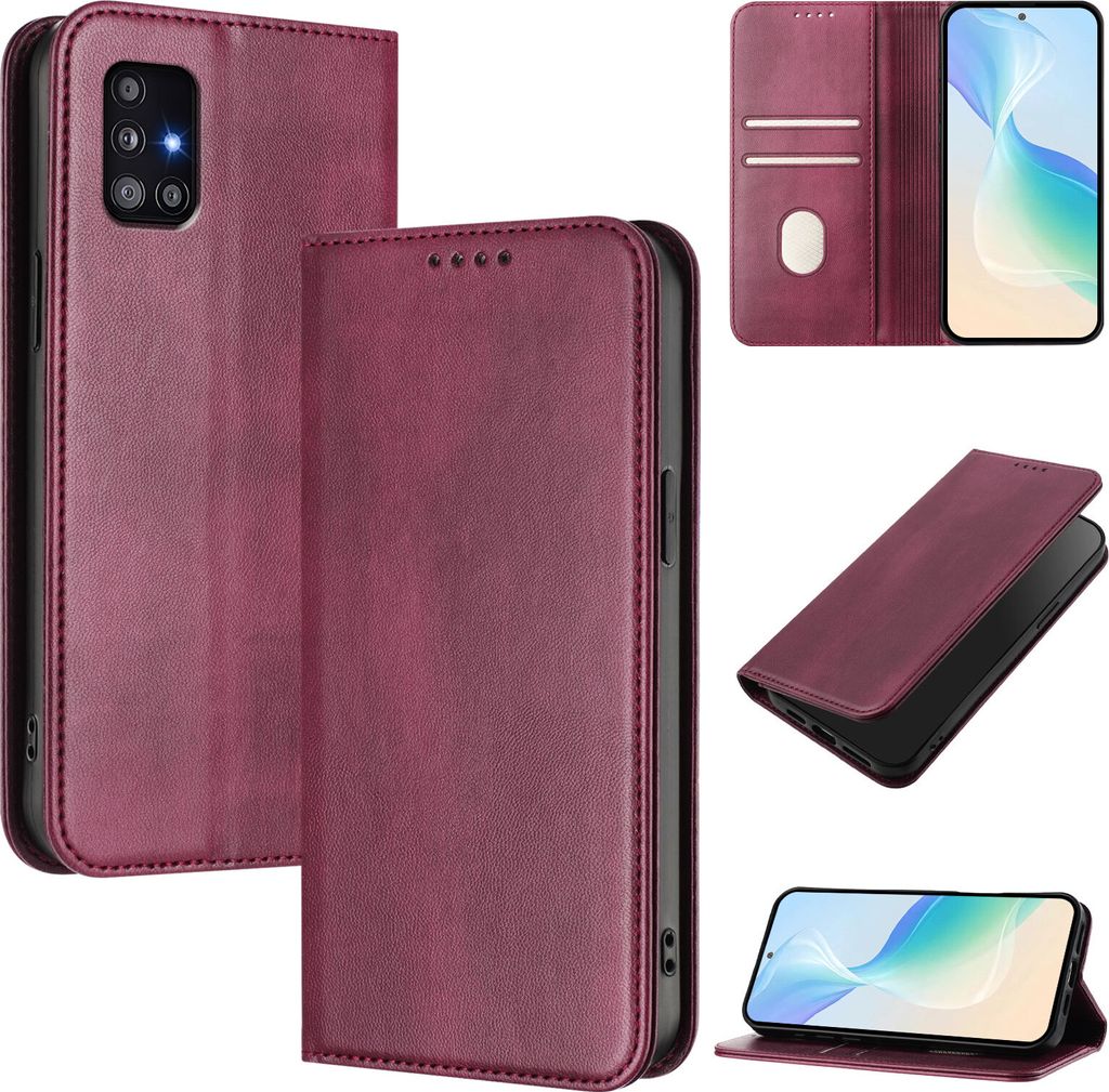 Handyhülle für Samsung Galaxy A51 4G/M40S, Vintage Leder RFID Schutz Kartenfach Standfunktion Magnetische Klapphülle Rot