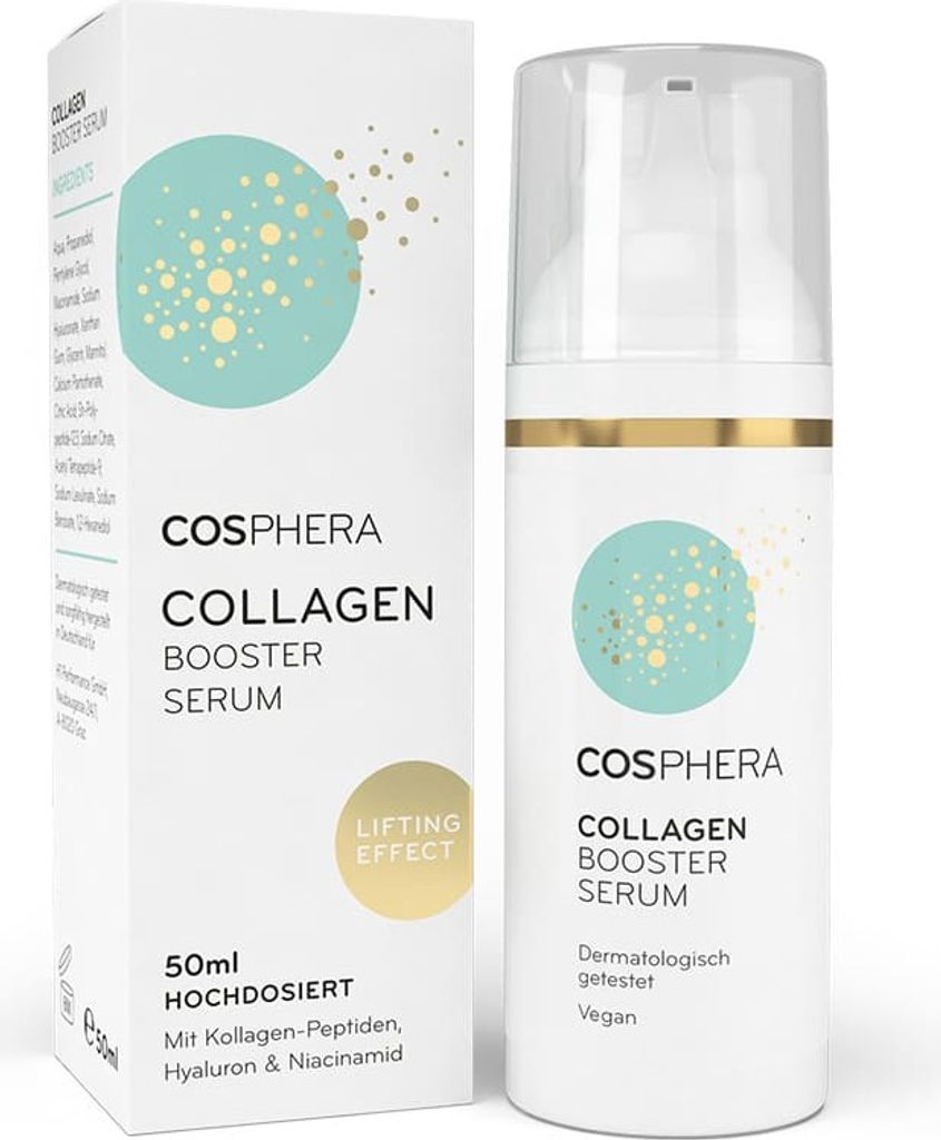 Cosphera Collagen Booster Serum | 50 ml | hochdosiert | mit Kollagen-Peptiden, Hyaluron & Niacinamid | vegan