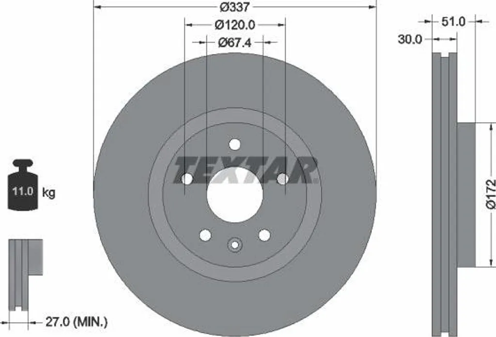 Textar 92187103 Disque de frein OE 13501940 haute performance Insignia