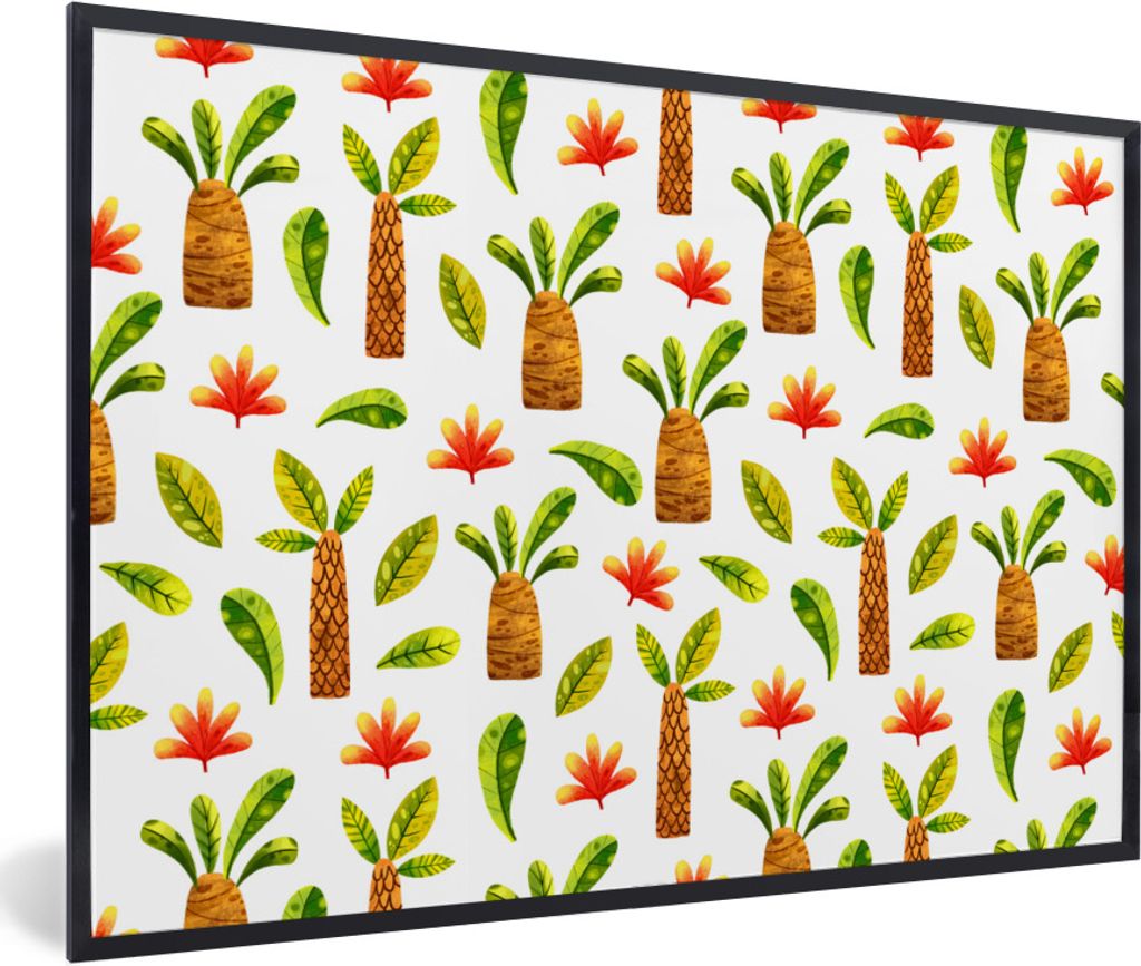 MuchoWow Gerahmtes Poster Dschungel - Blätter - Muster 30x20 cm - Poster mit Schwarzem Bilderrahmen Wandposter Rahmen Foto Bilder - Kunstdruck -...