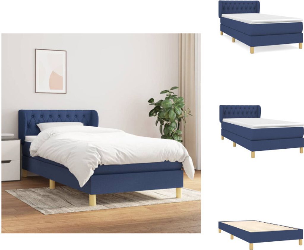 vidaXL Boxspringbett mit Matratze Blau 90x200 cm Stoff - Betten & Bettgestelle