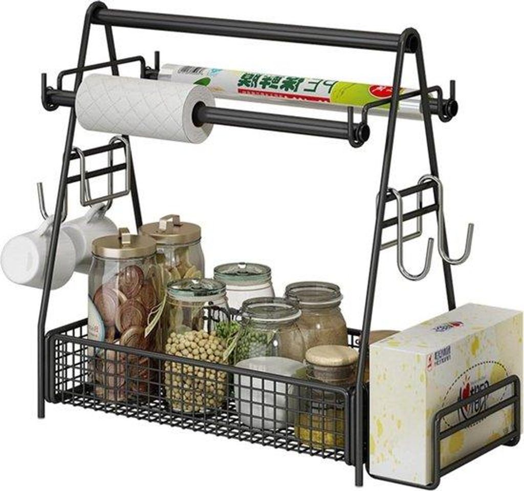 Outdoor-Grill-Accessoire-Set mit Papiertuchhalter - 40 x 18 x 38 cm - 4 Haken - Küchenkräuterkasten - Barbecue-Zubehör