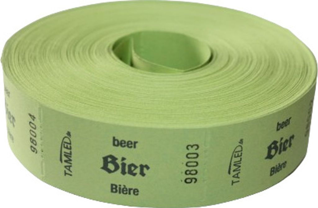 Bonrolle BIER grün dreisprachig 1000 Abrisse fortlaufend nummeriert Wertmarke