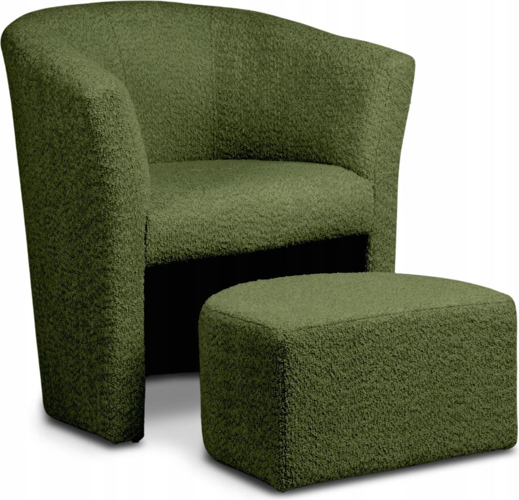 Sessel mit Hocker - Grün - 75x79x64 cm B/H/T - Fleckenbeständig - Weicher Stoff - CAFE