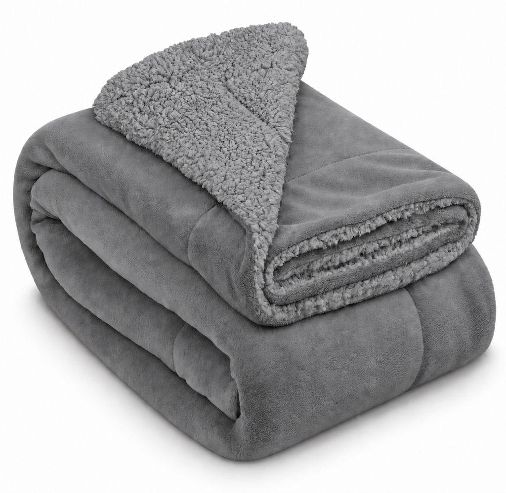 Beautissu Alina Sherpa Kuscheldecke, 150x200cm, Hellgrau, Produktbild 