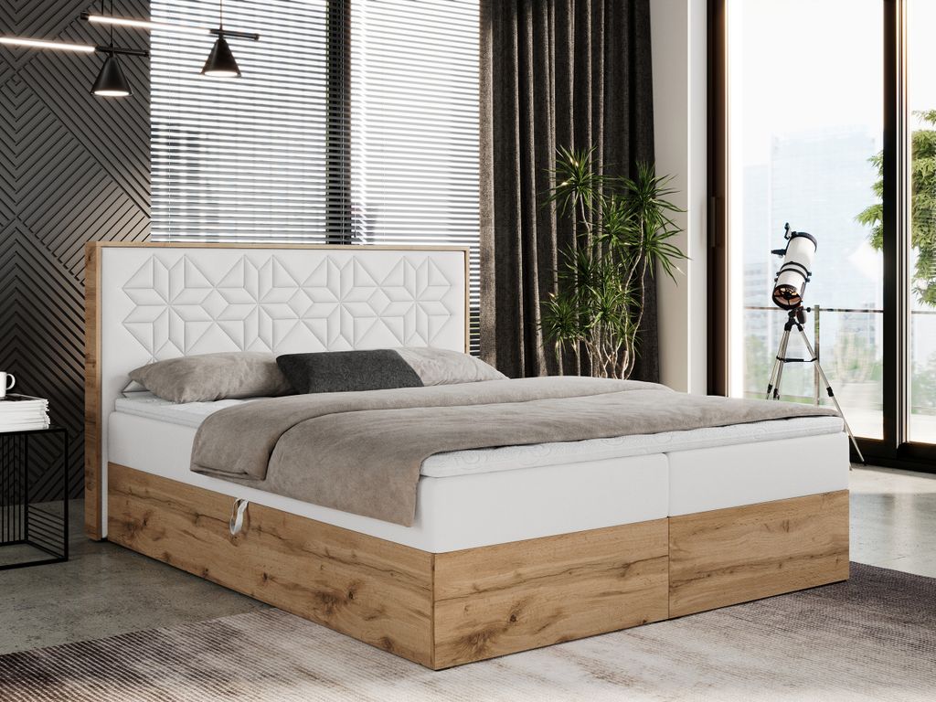 Boxspringbett 180x200 mit Bettkasten, Polsterbett 180x200 mit Matratze H4, Boxspringbett 180x200 mit Kopfteil, Boxspringbett mit Massivholz - Nessi...
