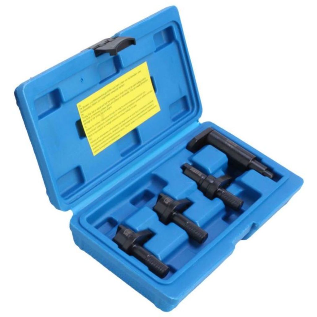 A set of automotive tools in a blue plastic case.