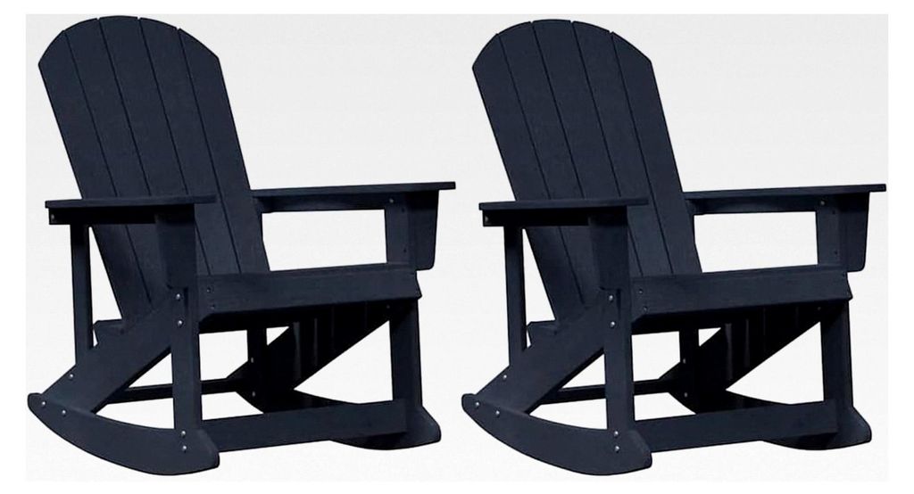 Adirondack Schaukelstühle 2 Stück Marineblau HDPE, Adirondack Relaxsessel Gartenstuhl-Set für Balkon und Terrasse