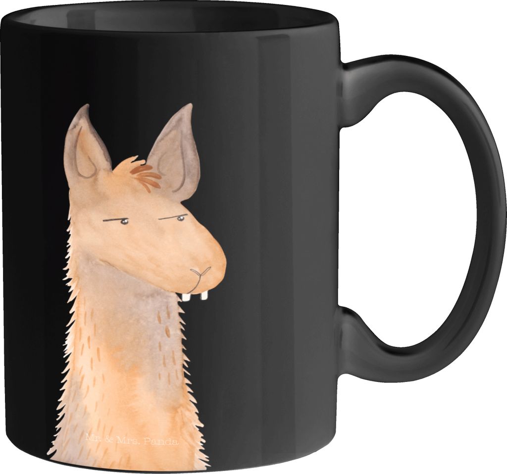 Mr. & Mrs. Panda Kaffeetasse Lamakopf Genervt - Schwarz - Geschenk, Chef, Tasse, Becher, haferl, Pott, Lama, Freundin, Recht haben, Büro, Lamas, T...
