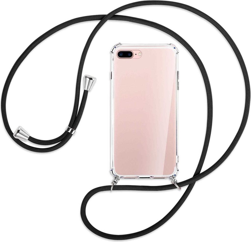 Handykette Backcover-Schutzhülle mit Band (Metall silberfarben) für Apple iPhone 7 Plus / 8 Plus - schwarz