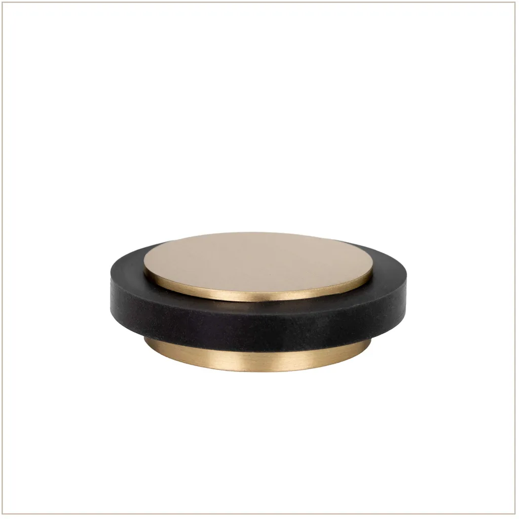 Butoir de porte rond en laiton mat et caoutchouc noir adhésif I-203