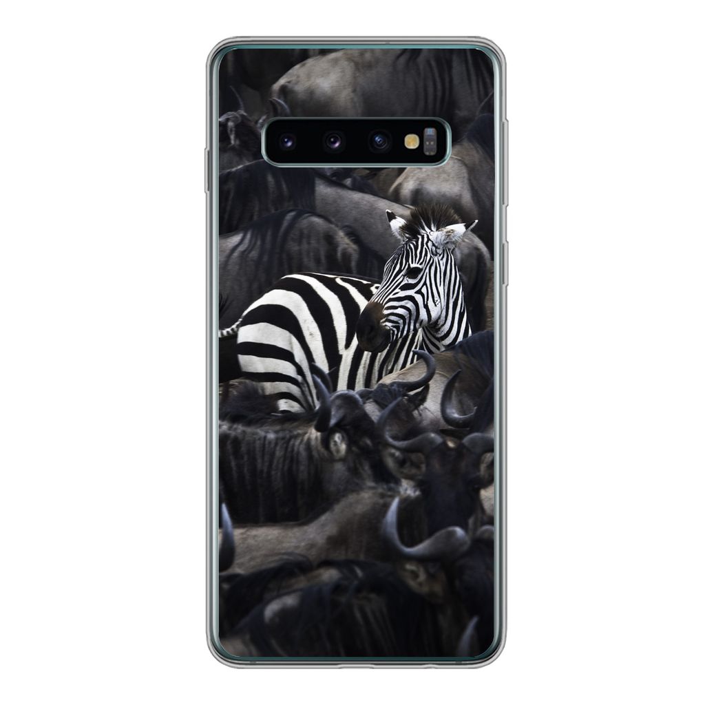 MuchoWow Handyhülle Schutzhülle Hülle für Samsung Galaxy S10 Zebra - Büffel - Braun Silikon Softcase Handy Hülle - Handytasche