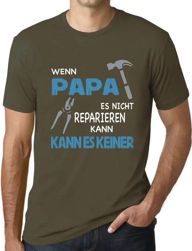 Herren Grafik T-Shirt Wenn Papa Es Nicht Reparieren Kann Öko-Verantwortlich Vintage Jahrgang Kurzarm Lustige Druck Geburtstag Geschenk Mann