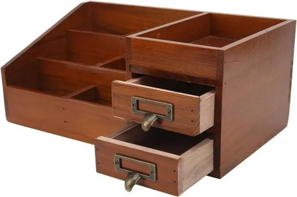 Organizzatore di trucchi - Antico mobile retro in legno multistrato - cassetto per cosmetici per la scrivania, portagioie.